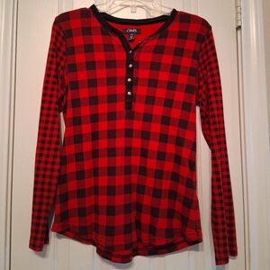 Chaps Women's Black and Red Checkered Long Sleeve Top Buffalo Plaid